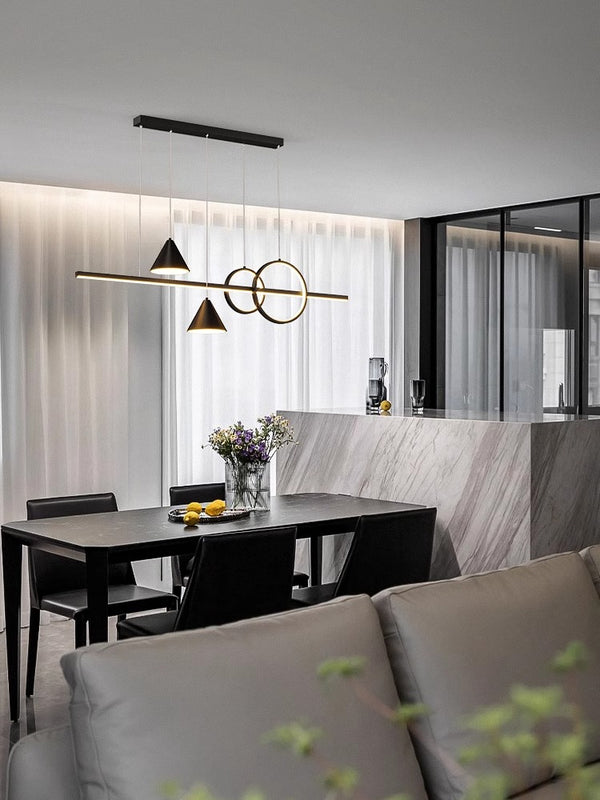 Lustre de restaurant à longue bande géométrique créative minimaliste