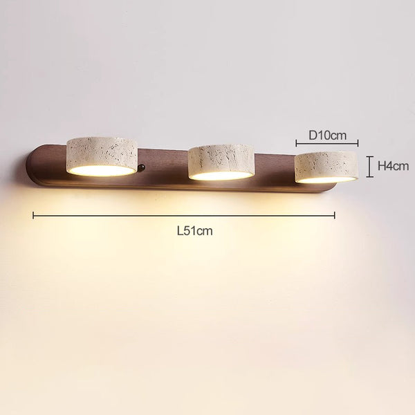 Applique murale LED en bois massif et travertin jaune pour miroir