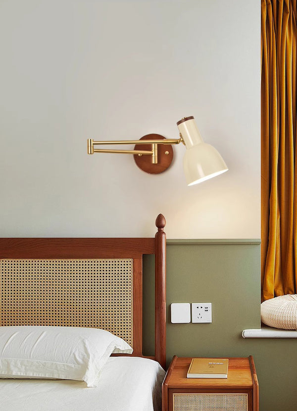 Medieval style solid wood foldable swing arm wall lamp