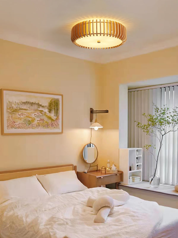 Japanese style solid wood round ceiling lamp