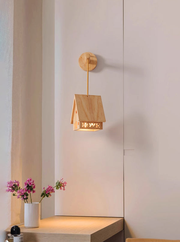 Nordic Japanese style solid wood bedroom bedside cabin wall lamp