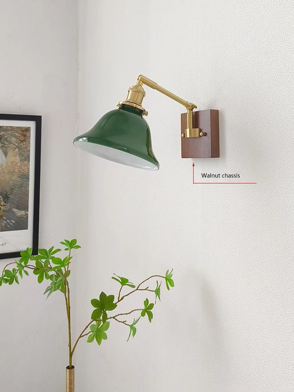 Nordic retro Japanese style long arm telescopic with switch bedroom bedside reading wall lamp