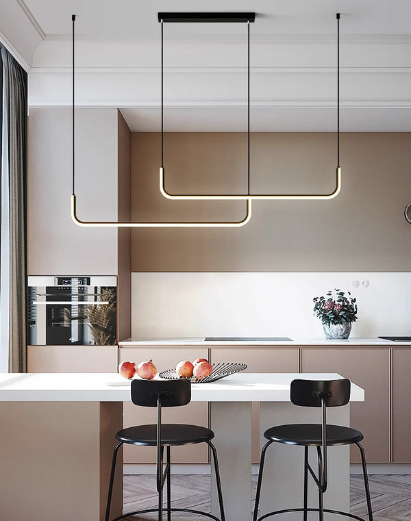 Suspension de salle à manger moderne à LED géométrique à longue bande