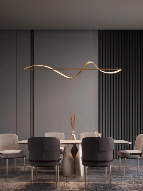 Lustre de restaurant créatif à longue bande, entièrement en cuivre