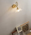 Retro full copper glass bedroom bedside wall lamp