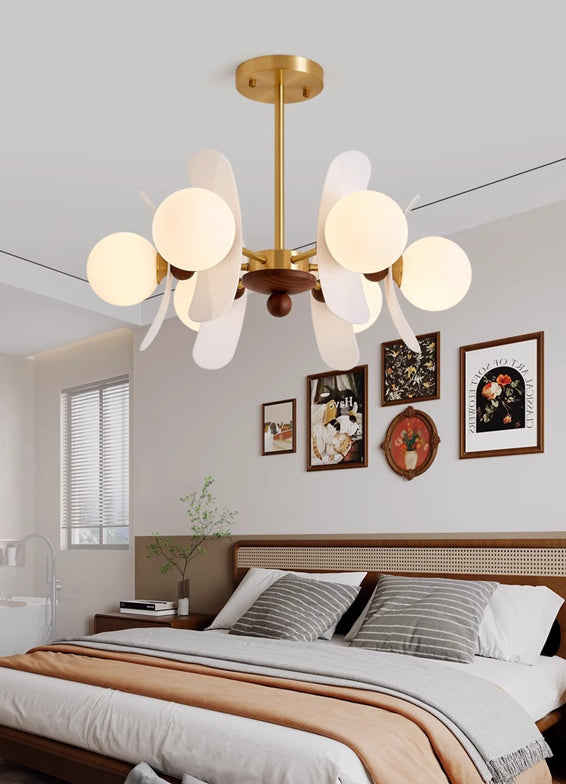 Vintage Walnut Bedroom Living Room Glass Chandelier