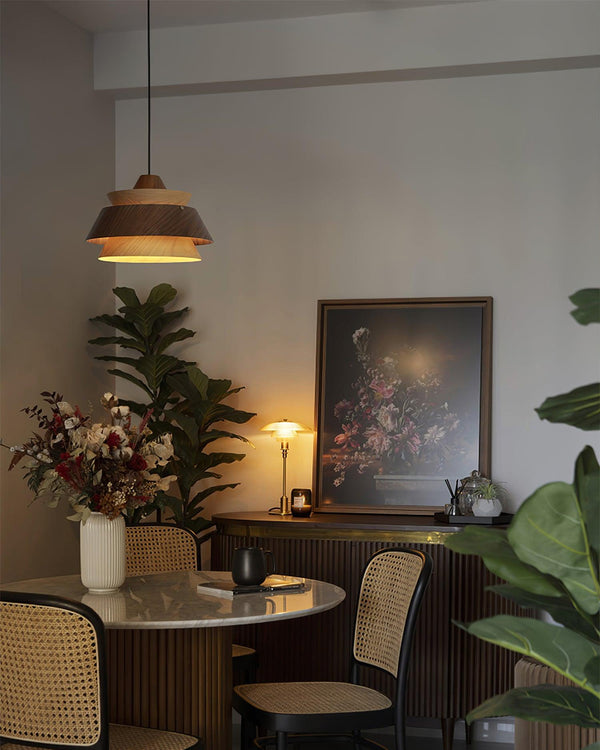 Vintage solid wood flying saucer chandelier