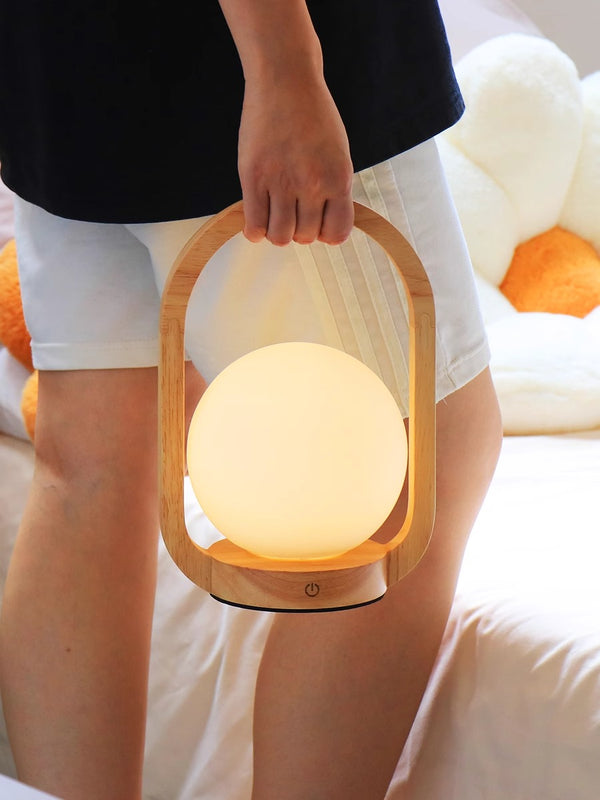 Vintage solid wood portable table lamp