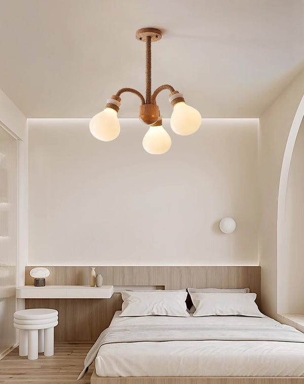 Japanese style solid wood glass bedroom chandelier