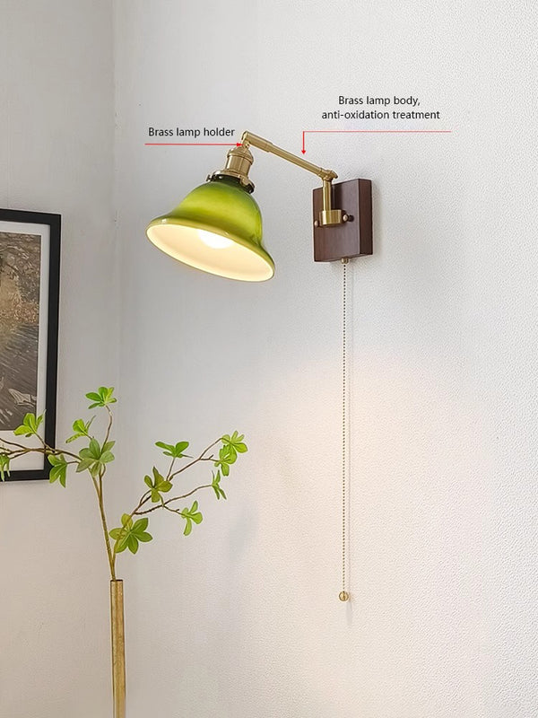 Nordic retro Japanese style long arm telescopic with switch bedroom bedside reading wall lamp