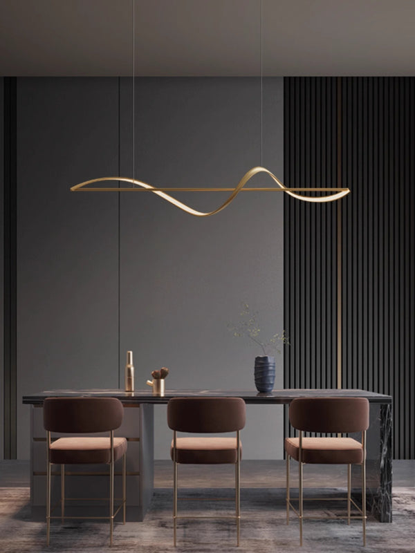 Lustre de restaurant créatif à longue bande, entièrement en cuivre