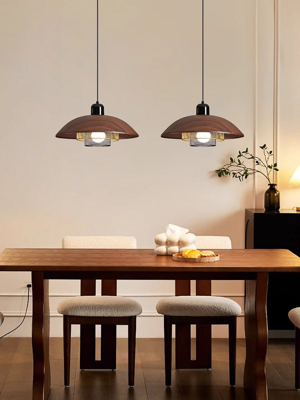 Vintage walnut wood grain dining room chandelier