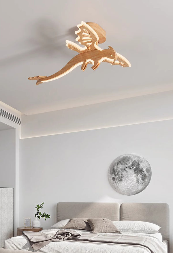 Cartoon dinosaur solid wood ceiling lamp