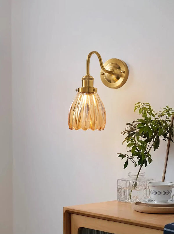 Medieval style bedroom bedside glass flower wall lamp