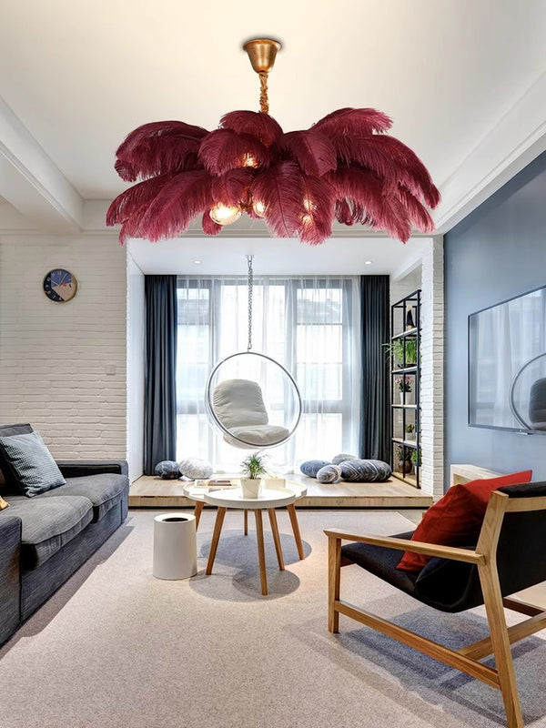 Creative personality all-copper ostrich feather chandelier