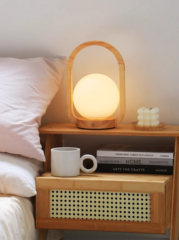 Vintage solid wood portable table lamp