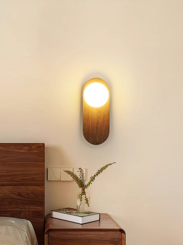 Vintage walnut grain bedside wall lamp