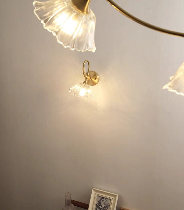 Retro full copper glass bedroom bedside wall lamp