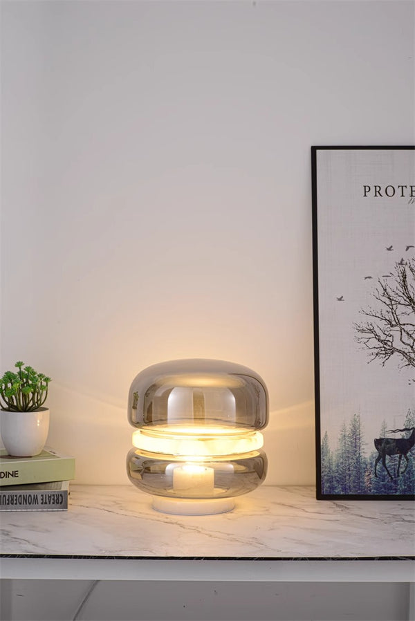 Round glass cloud stone bedside table lamp