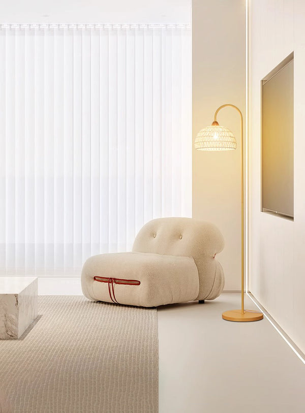 Vintage Cream Rattan weaving Floor Lamp