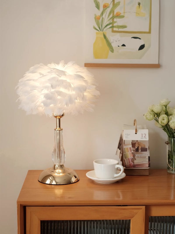Lampe de chevet de chambre à coucher en plumes