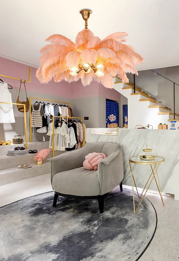 Creative personality all-copper ostrich feather chandelier