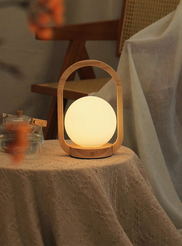 Vintage solid wood portable table lamp