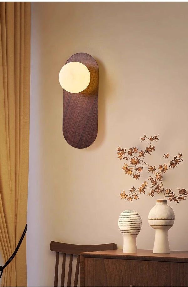 Vintage walnut grain bedside wall lamp