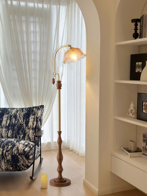 French vintage walnut floor lamp