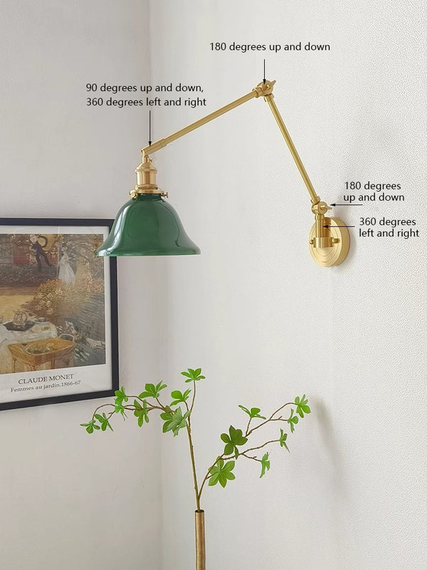 Nordic retro Japanese style long arm telescopic with switch bedroom bedside reading wall lamp