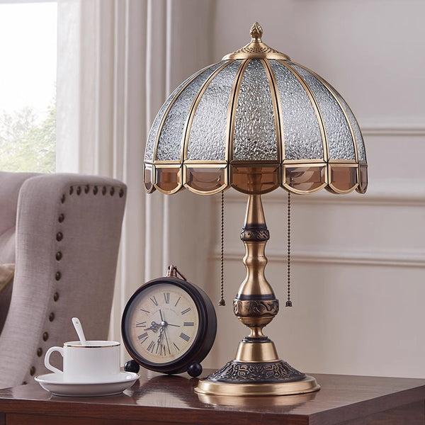 Retro full copper glass bedroom living room study table lamp