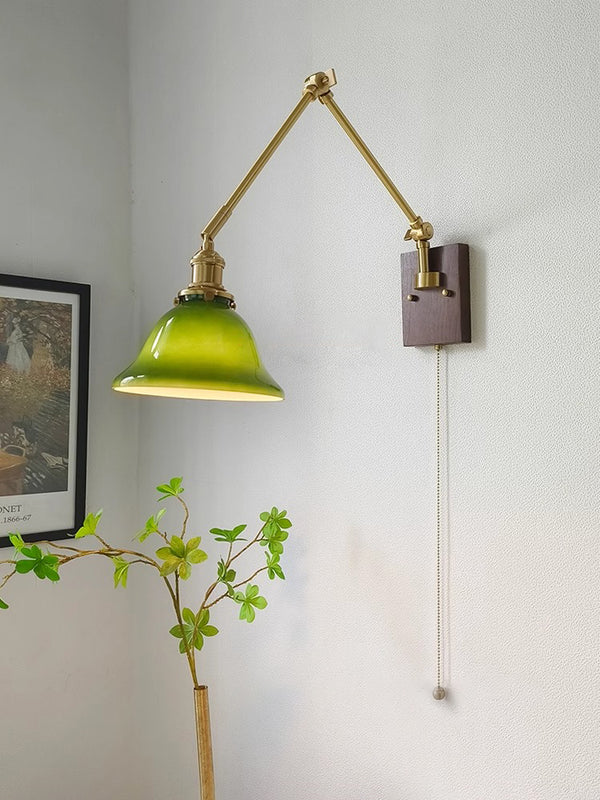 Nordic retro Japanese style long arm telescopic with switch bedroom bedside reading wall lamp