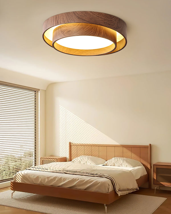 Japanese walnut color double-layer ceiling lamp
