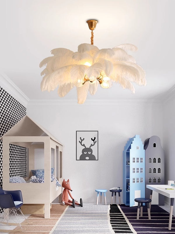Creative personality all-copper ostrich feather chandelier