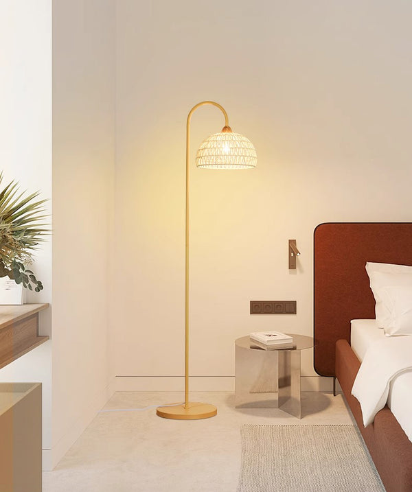 Vintage Cream Rattan weaving Floor Lamp