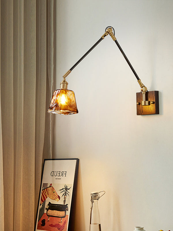 Medieval style bedroom bedside retro movable rocker arm wall lamp