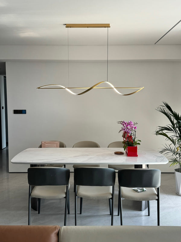 Lustre de restaurant créatif à longue bande, entièrement en cuivre