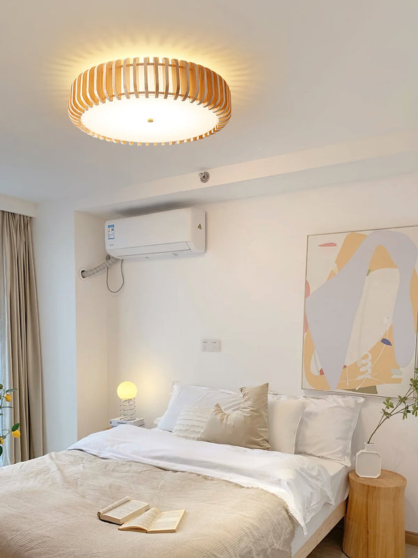 Japanese style solid wood round ceiling lamp