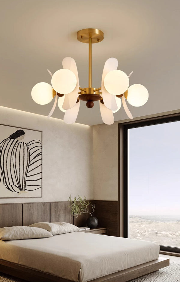 Vintage Walnut Bedroom Living Room Glass Chandelier