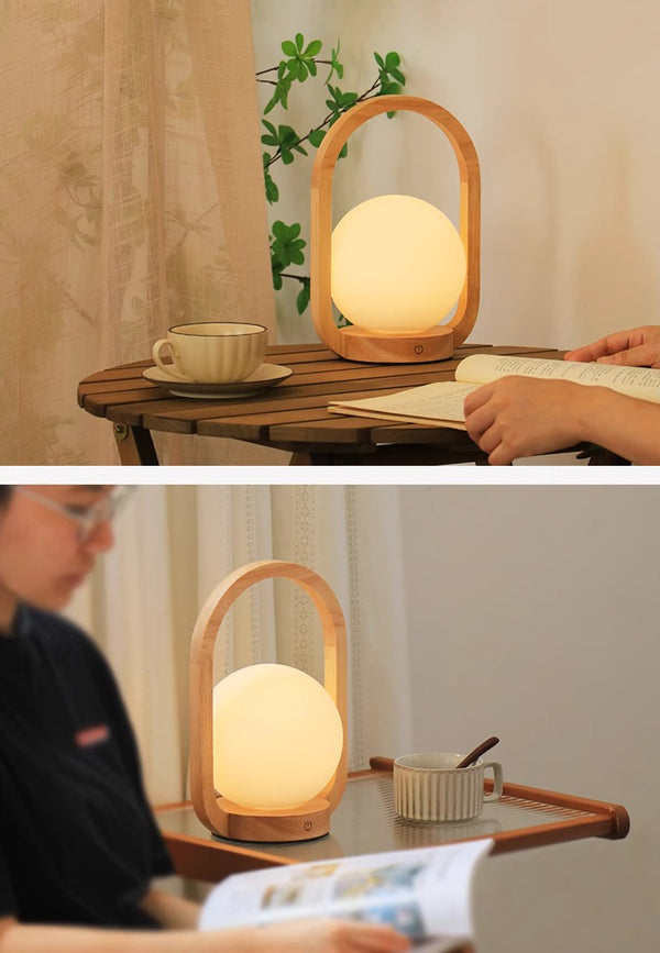 Vintage solid wood portable table lamp