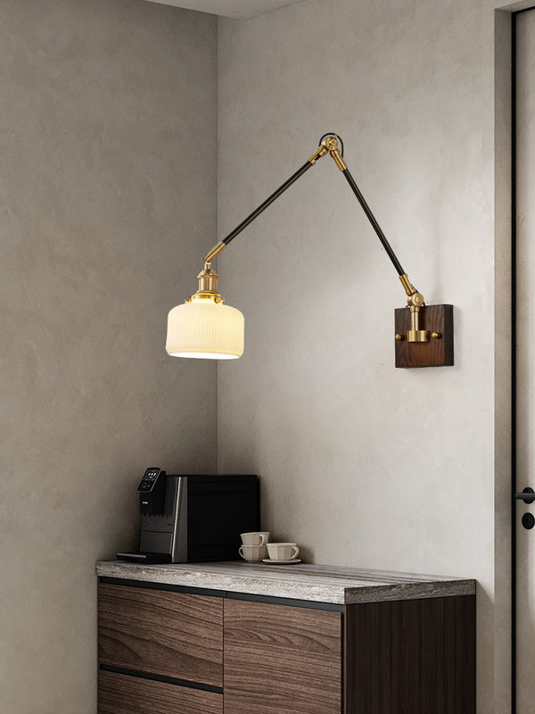 Medieval style bedroom bedside retro movable rocker arm wall lamp