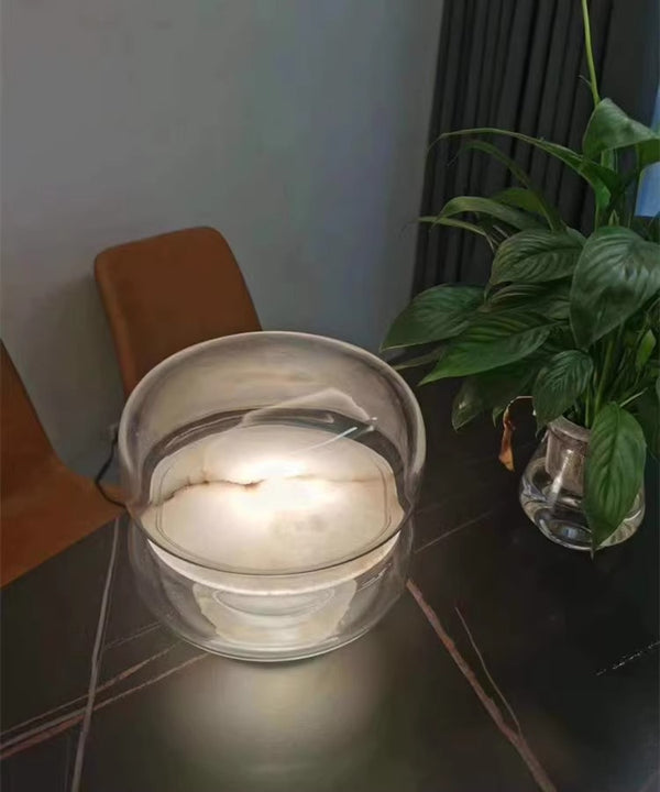 Round glass cloud stone bedside table lamp