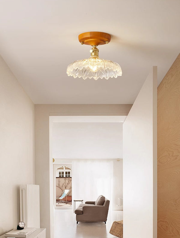 American retro solid wood glass corridor ceiling lamp