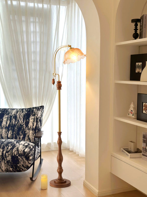 French vintage walnut floor lamp