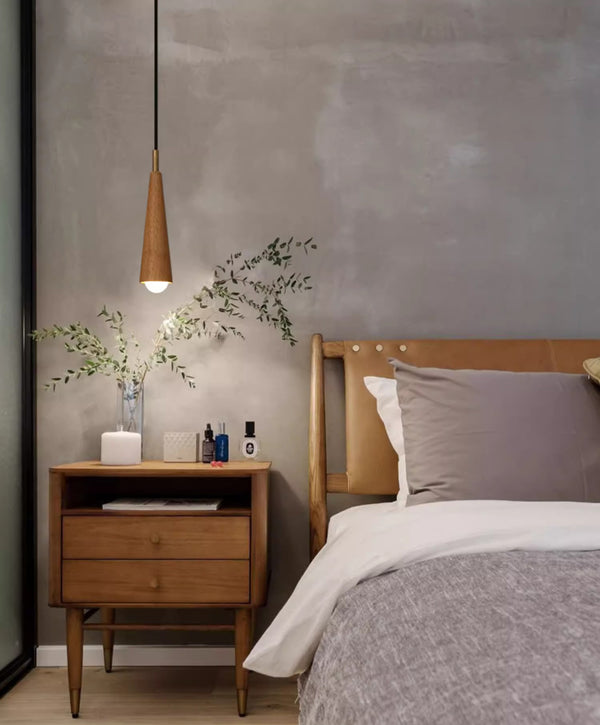 Lustre de chevet de chambre en bois massif tout en cuivre