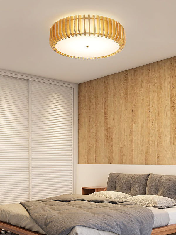 Japanese style solid wood round ceiling lamp