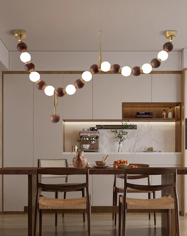 Lustre boule en bois massif à longues bandes de style médiéval