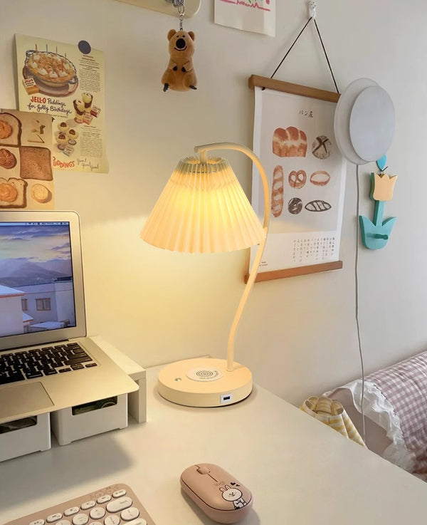 Cream Pleated Bedroom Table Lamp