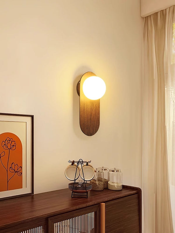 Vintage walnut grain bedside wall lamp