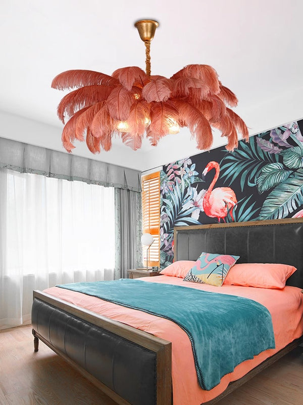 Creative personality all-copper ostrich feather chandelier